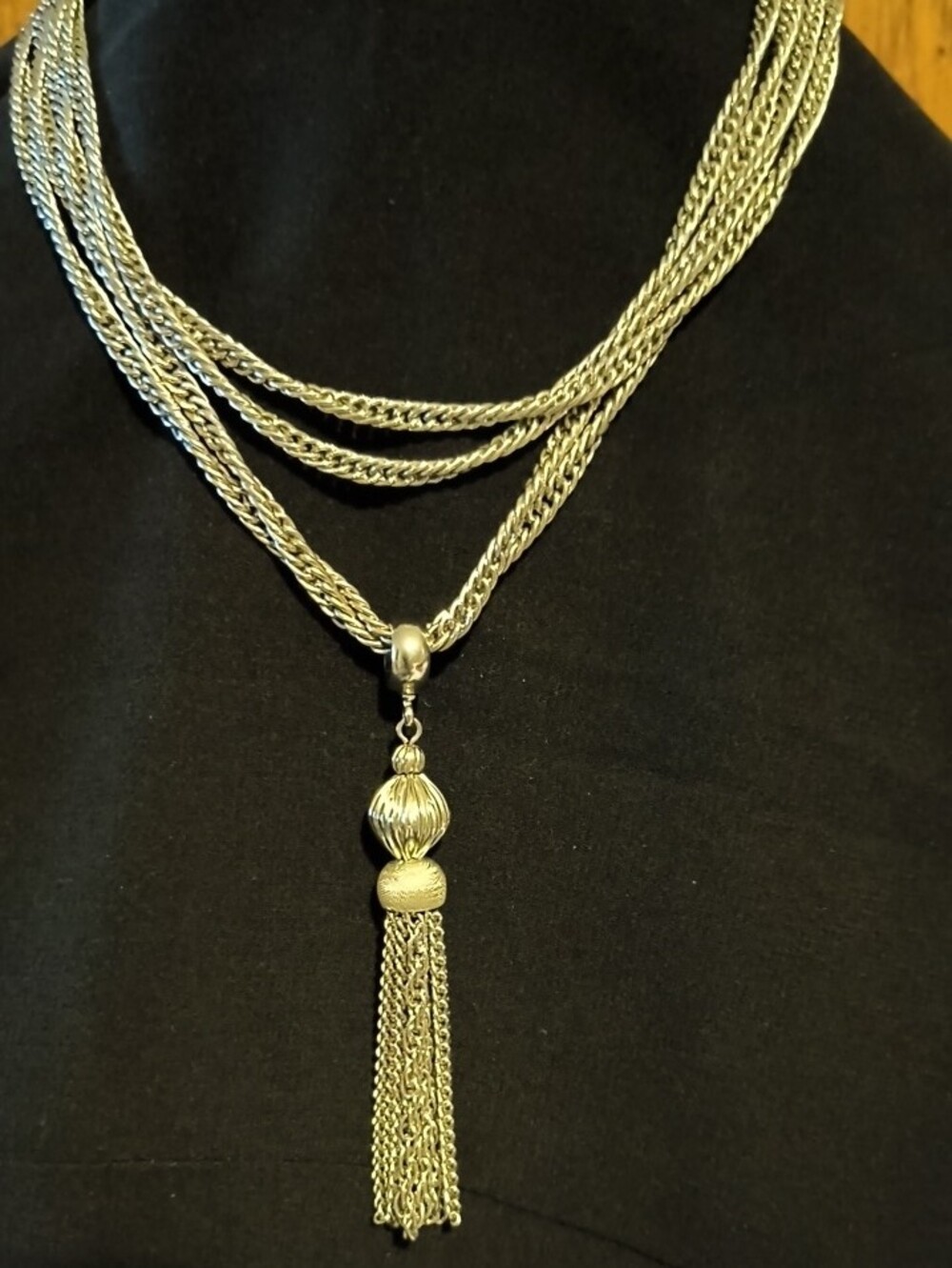 Vintage Stainless-Multi-Strand Tassel Pendant Necklace